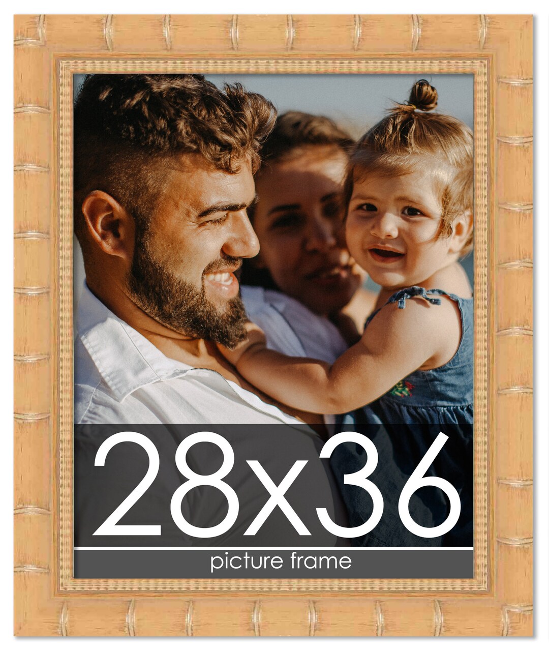 28x36 Modern Bamboo Picture Frame with UV-Resistant Acrylic & Acid Free Backing, Available in 5 Finishes - Gold, Silver, Brown, Black, and Natural